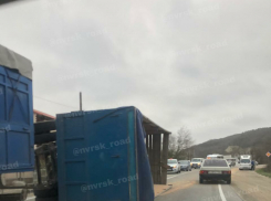 Рядом с Анапой прямо на трассе перевернулся прицеп с зерном