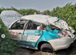 Возле Анапы машину при обгоне выбросило с трассы