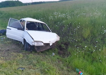 На дороге Краснодар - Анапа под Абинском  ВАЗ 2115 улетел в кювет