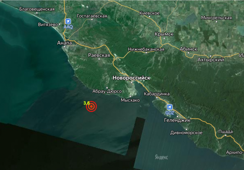 Сегодня ночью между Анапой и Новороссийском произошло землетрясение