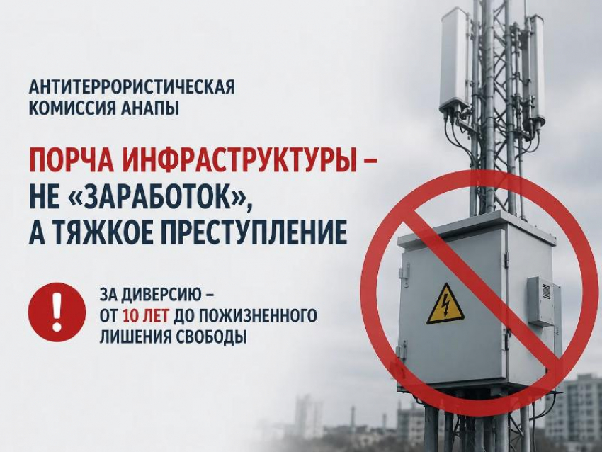 Антитеррористическая комиссия Анапы предупреждает: порча инфраструктуры — не «заработок», а тяжкое преступление