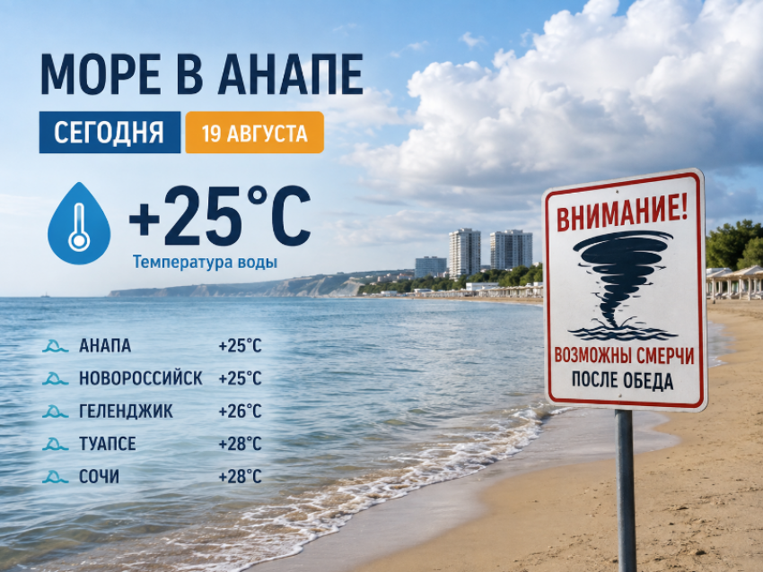 Море +25, но после обеда ждут смерчи: какая обстановка на побережье Анапы 19 августа