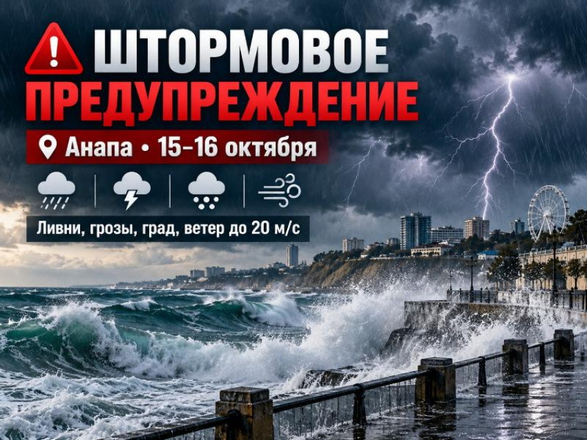 На Анапу надвигается непогода: ливни, град и ветер до 20 м/с ожидаются 15 и 16 октября