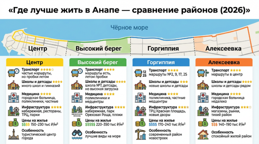 Где лучше жить в Анапе — сравнение районов 