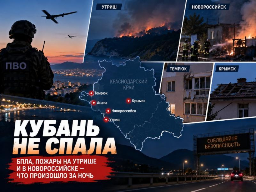 Кубань не спала: БПЛА, пожары на Утрише и в Новороссийске — что произошло за ночь